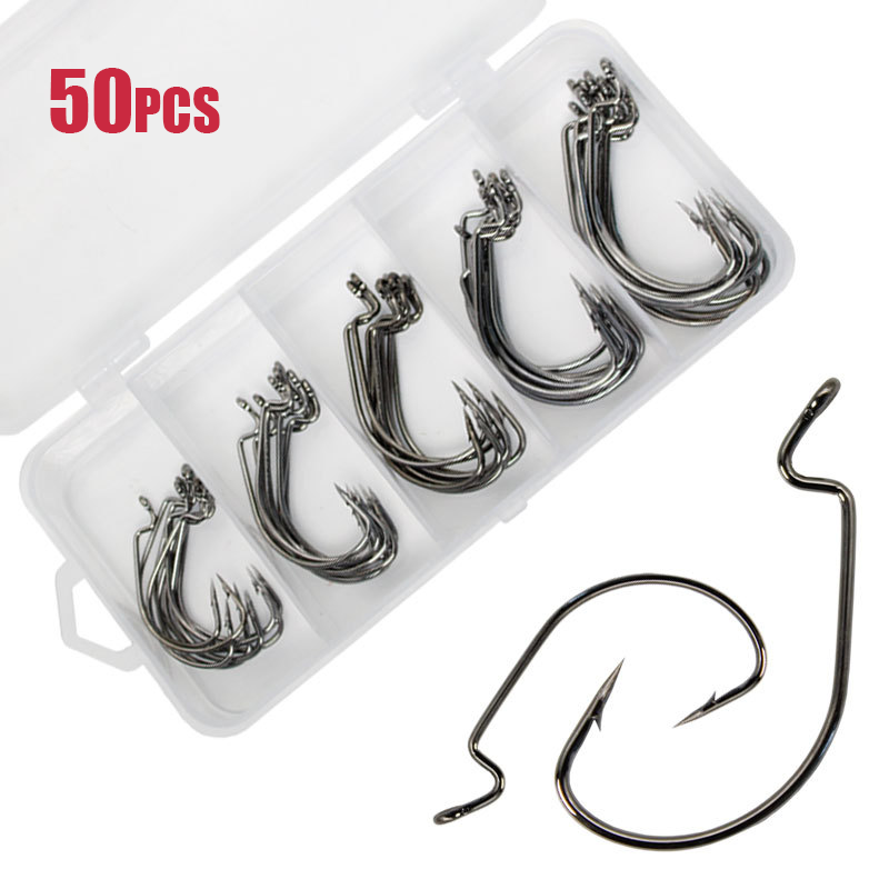 50pcs Wide Worm Hook Carbon St – Fishing Hook Barbless Bewertung und Preis